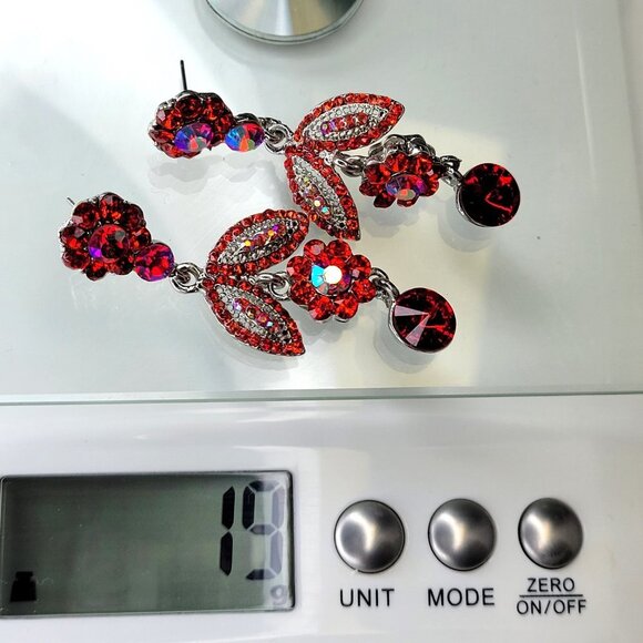 Red Rhinestone Chandelier Earrings - Picture 6 of 10